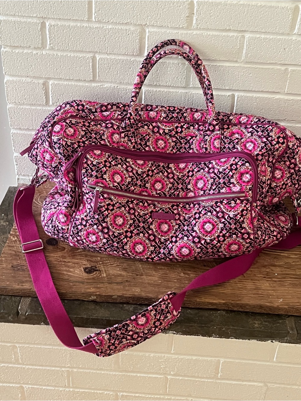 Vera Bradley “Raspberry Medallion” Quilted Floral Weekender Duffel Bag